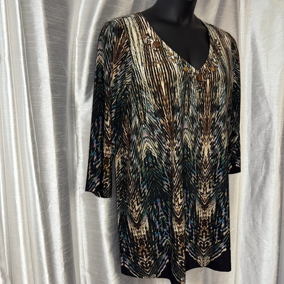 New Directions Women’s 2X Embellished V Neck 3/4 Sleeve Boho Tunic Blouse - Picture 4 of 8